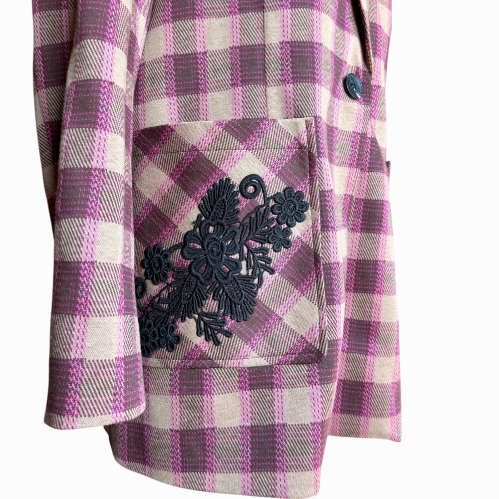 Anthropologie Avec Les Filles‎ Plaid Pin Blazer Pink/Brown Blazer Sz XL - Picture 7 of 14